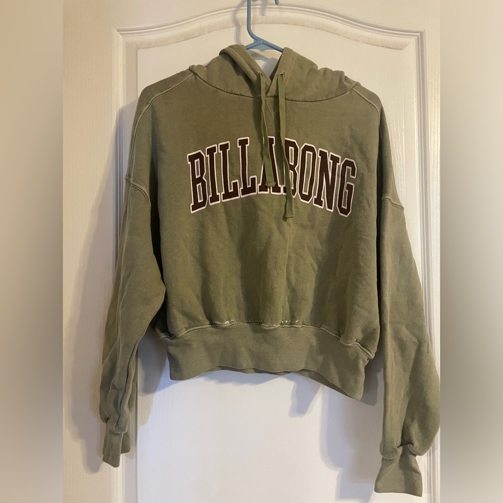 Billabong Hoodie Women XS Green Good Cropped Collegiate Logo Pullover